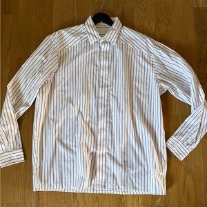Topman White Button-Up Shirt with Burgundy Pinstripes